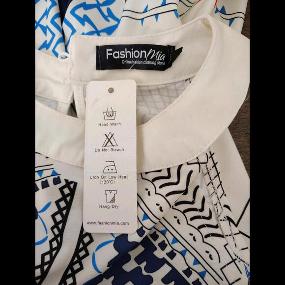 NWT Fashion mia Sleeveless  Geometric Print Dress Summer spring White blue red - Picture 3 of 9